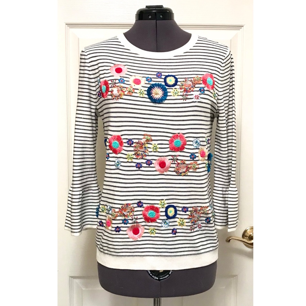 Talbots Floral Row Embellished Crewneck Sweater NWT